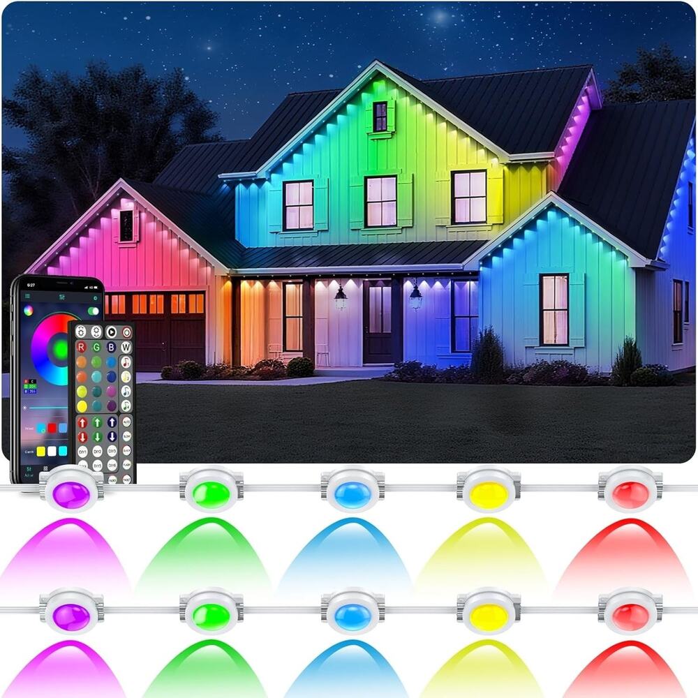 500FT Permanent Outdoor Color Lights Waterproof Smart Eave Lighting App Remote